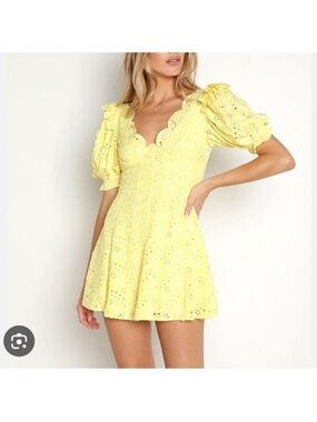 Yellow Eyelet Puff-Sleeve for love and lemons Mini Dress